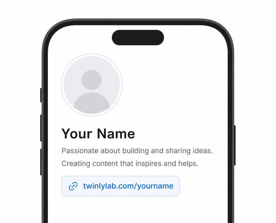 Social profile bio containing a Twinly Lab AI twin link