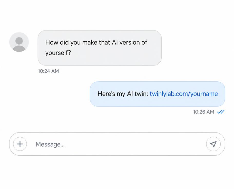 Direct message thread sharing an AI twin link