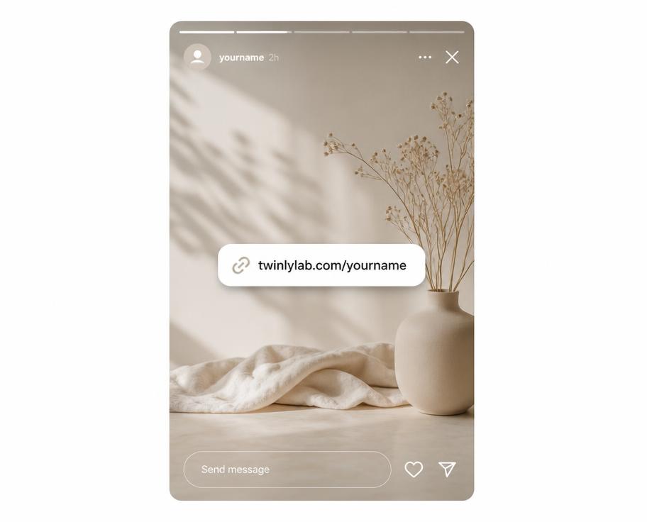 Story frame with a link sticker pointing to an AI twin page
